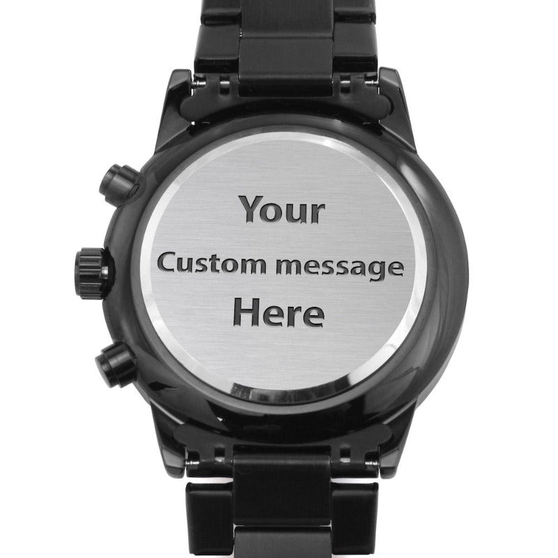 Mens Custom Watch Personalized Engraved Black Chronograph Gifts