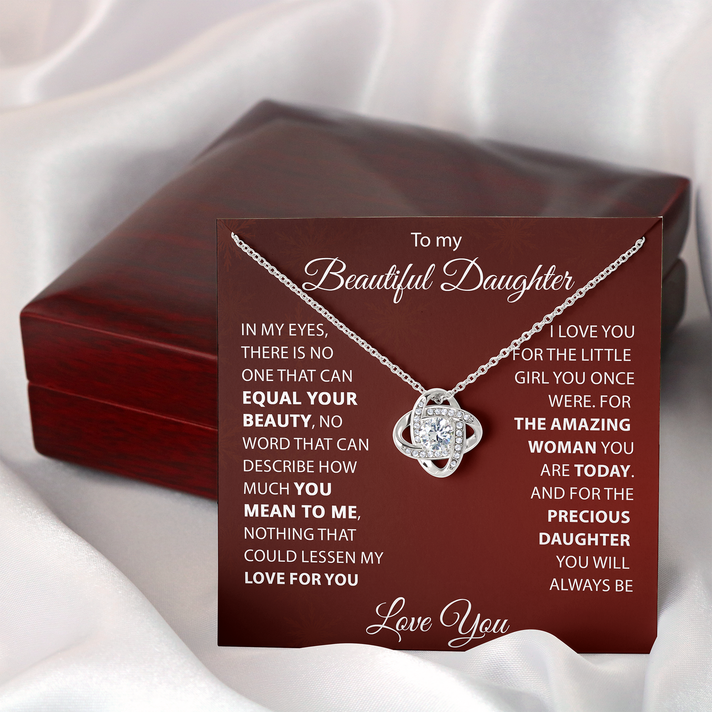 Daughter Necklace - Personalized Gifts - Love Knot Necklace - Message Card - Gift Box