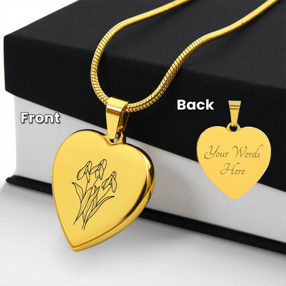 gold heart necklace flower engraved - Gifts For Family Online