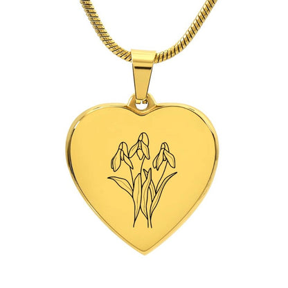 gold heart pendant flower engraved - Gifts For Family Online